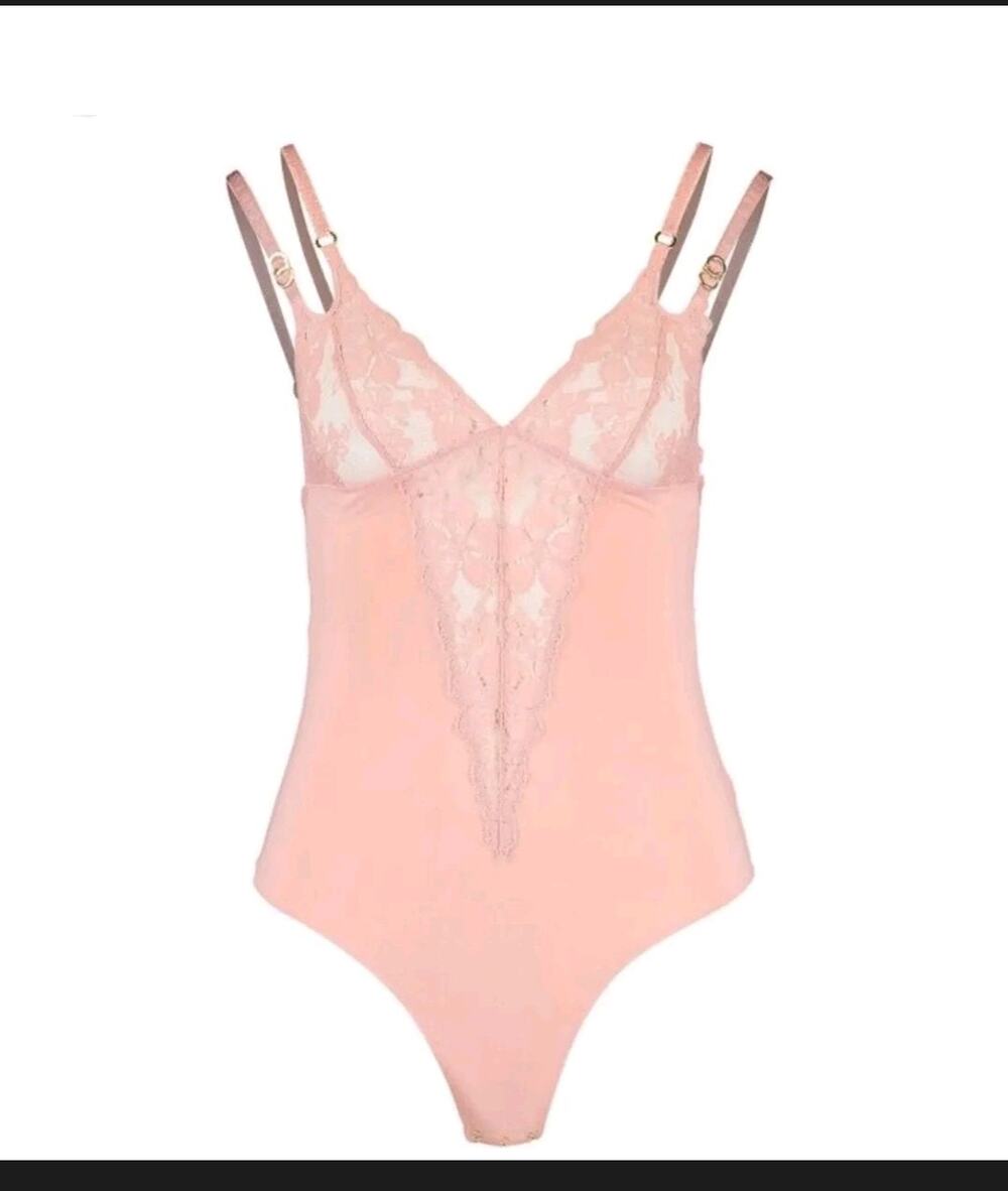 Stella McCartney Blush Pink Jersey Lace High Leg Thong Bodysuit NWT